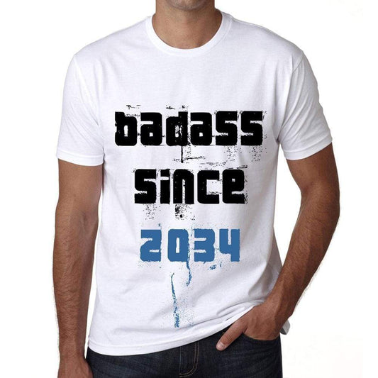 Badass Since 2034 Mens T-Shirt White Birthday Gift 00429 - White / Xs - Casual