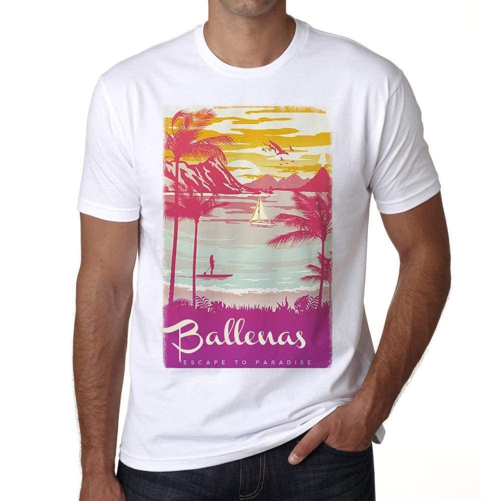 Ballenas Escape To Paradise White Mens Short Sleeve Round Neck T-Shirt 00281 - White / S - Casual