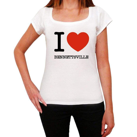 Bennettsville I Love Citys White Womens Short Sleeve Round Neck T-Shirt 00012 - White / Xs - Casual