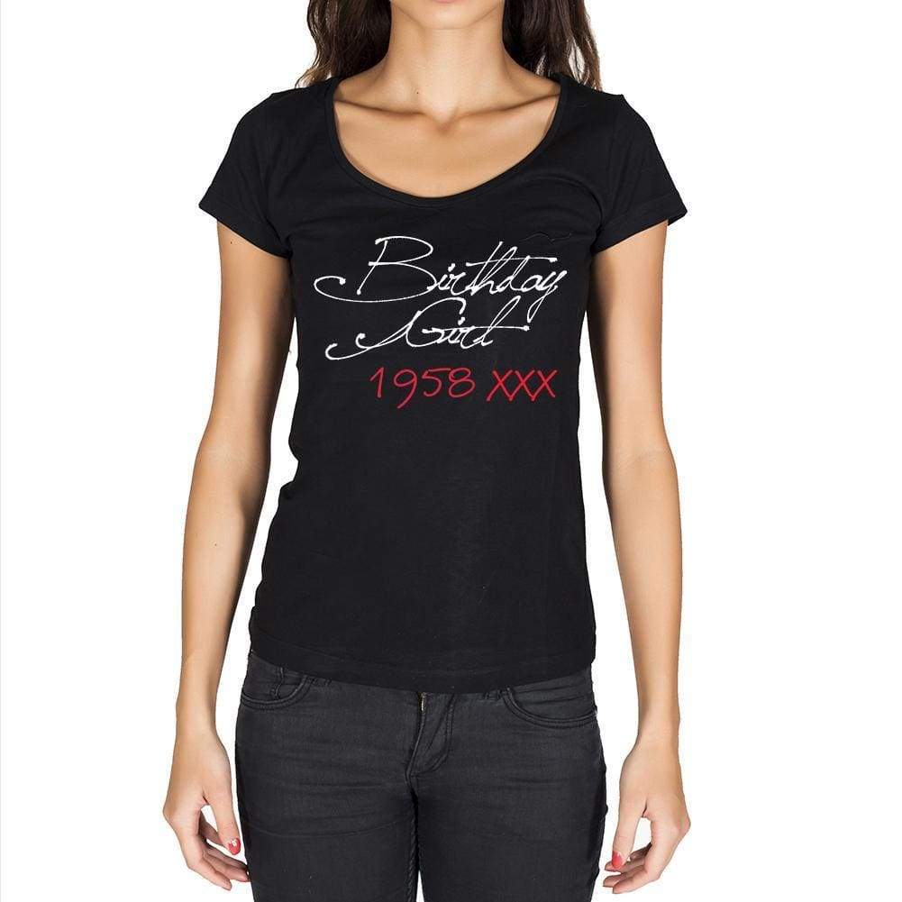 Birthday Girl 1958 Black Womens Short Sleeve Round Neck T-Shirt 00099 - Black / Xs - Casual