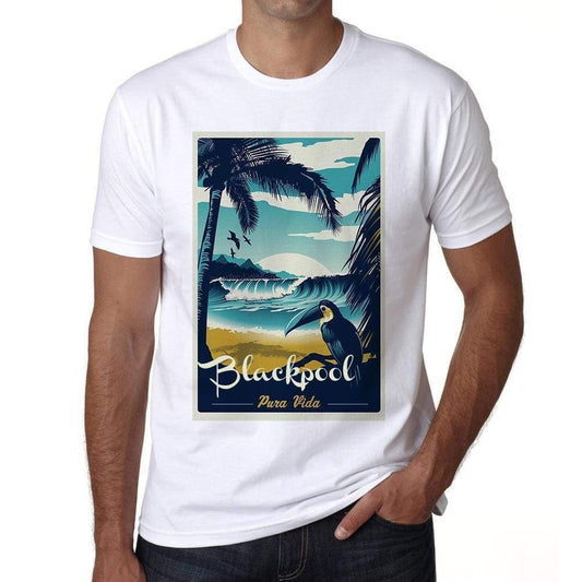 Blackpool Pura Vida Beach Name White Mens Short Sleeve Round Neck T-Shirt 00292 - White / S - Casual