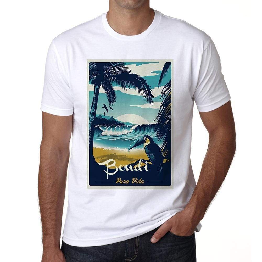 Bondi Pura Vida Beach Name White Mens Short Sleeve Round Neck T-Shirt 00292 - White / S - Casual
