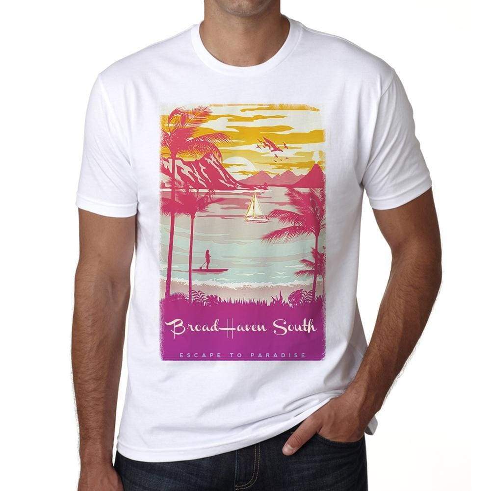 Broad Haven South Escape To Paradise White Mens Short Sleeve Round Neck T-Shirt 00281 - White / S - Casual