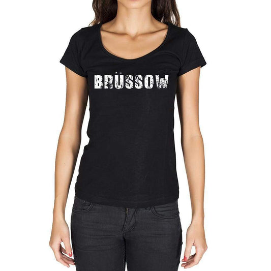 Brüssow German Cities Black Womens Short Sleeve Round Neck T-Shirt 00002 - Casual