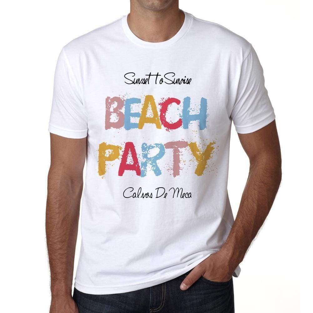 Calnos De Meca Beach Party White Mens Short Sleeve Round Neck T-Shirt 00279 - White / S - Casual