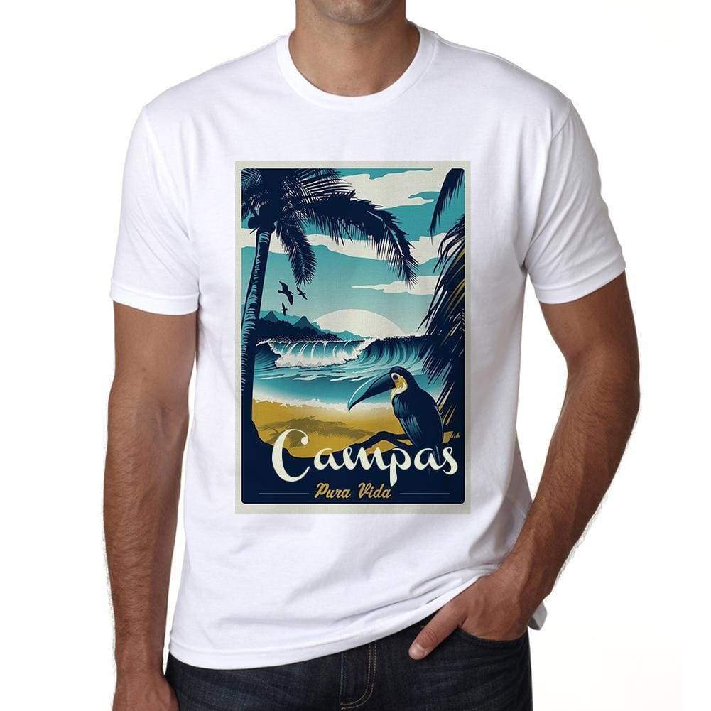 Campas Pura Vida Beach Name White Mens Short Sleeve Round Neck T-Shirt 00292 - White / S - Casual