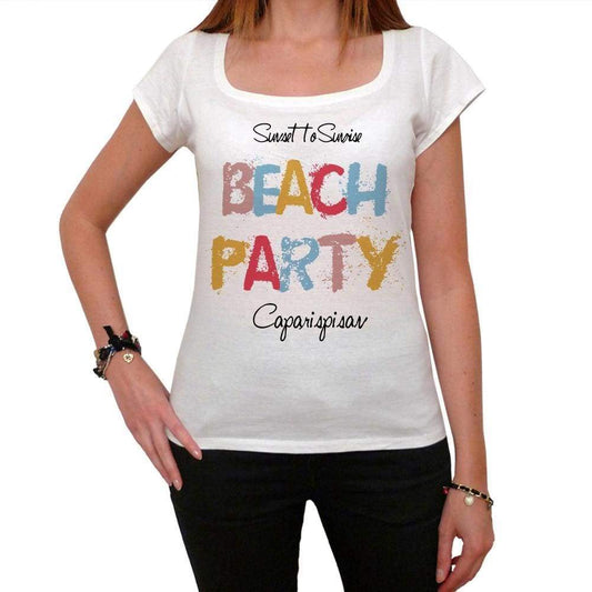 Caparispisan Beach Party White Womens Short Sleeve Round Neck T-Shirt 00276 - White / Xs - Casual