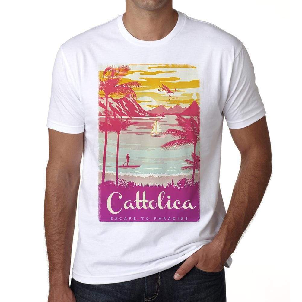 Cattolica Escape To Paradise White Mens Short Sleeve Round Neck T-Shirt 00281 - White / S - Casual