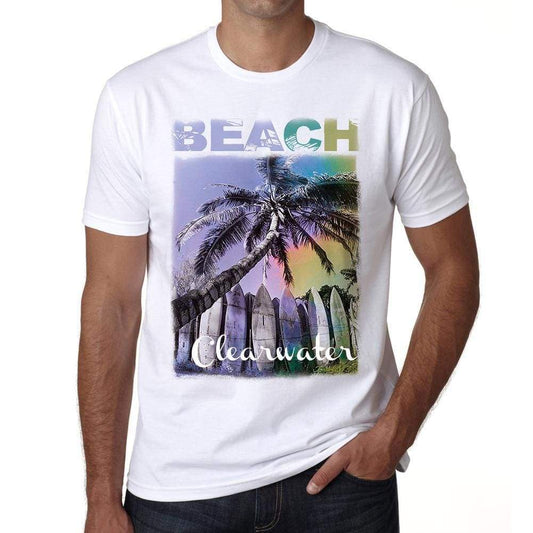 Clearwater Beach Palm White Mens Short Sleeve Round Neck T-Shirt - White / S - Casual
