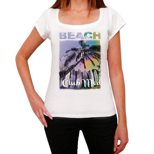 Club Med Beach Name Palm White Womens Short Sleeve Round Neck T-Shirt 00287 - White / Xs - Casual
