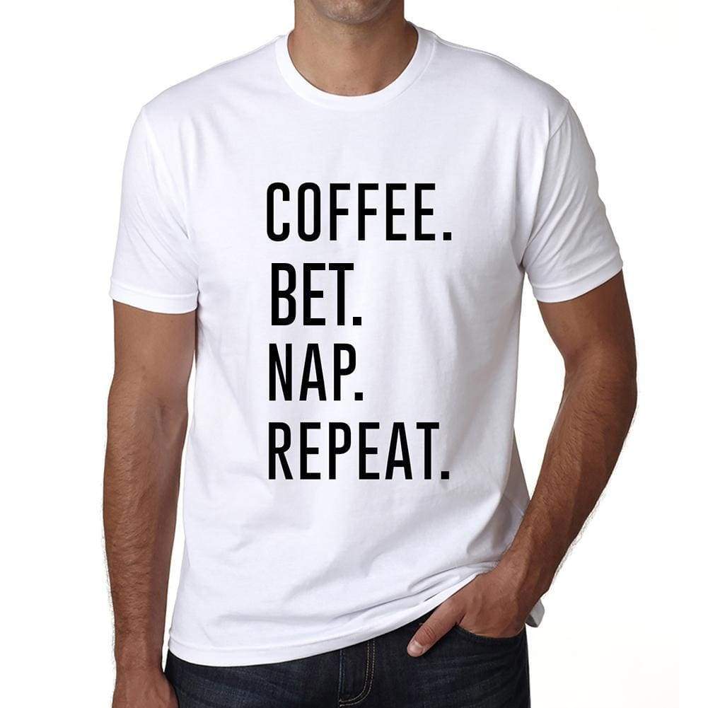 Coffee Bet Nap Repeat Mens Short Sleeve Round Neck T-Shirt 00058 - White / S - Casual