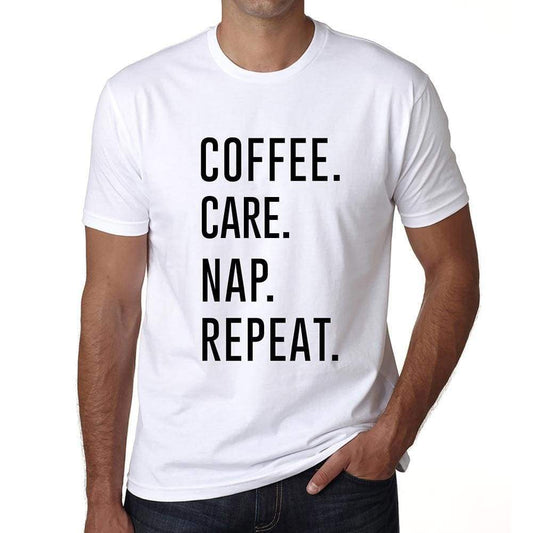 Coffee Care Nap Repeat Mens Short Sleeve Round Neck T-Shirt 00058 - White / S - Casual