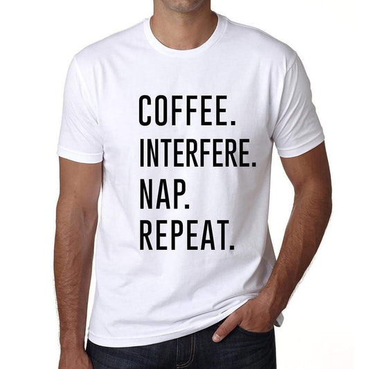 Coffee Interfere Nap Repeat Mens Short Sleeve Round Neck T-Shirt 00058 - White / S - Casual