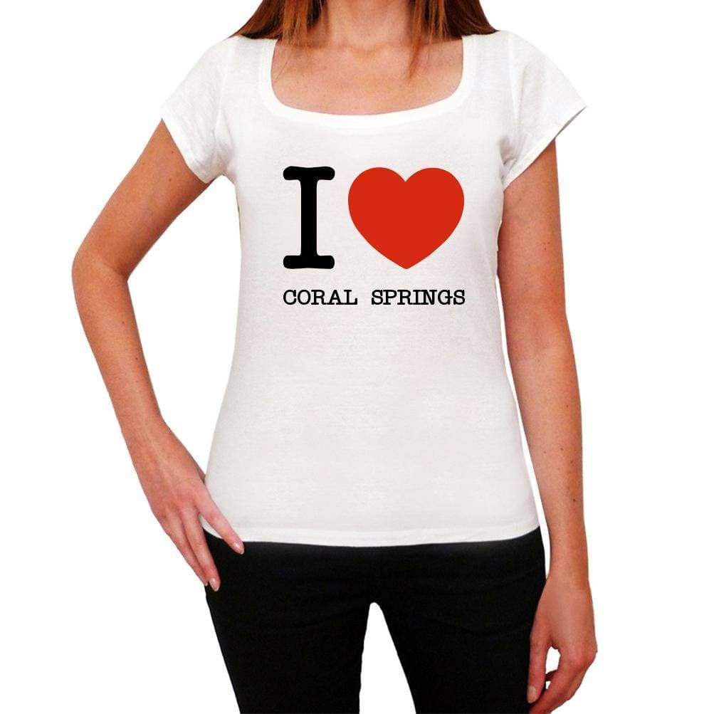 Coral Springs I Love Citys White Womens Short Sleeve Round Neck T-Shirt 00012 - White / Xs - Casual