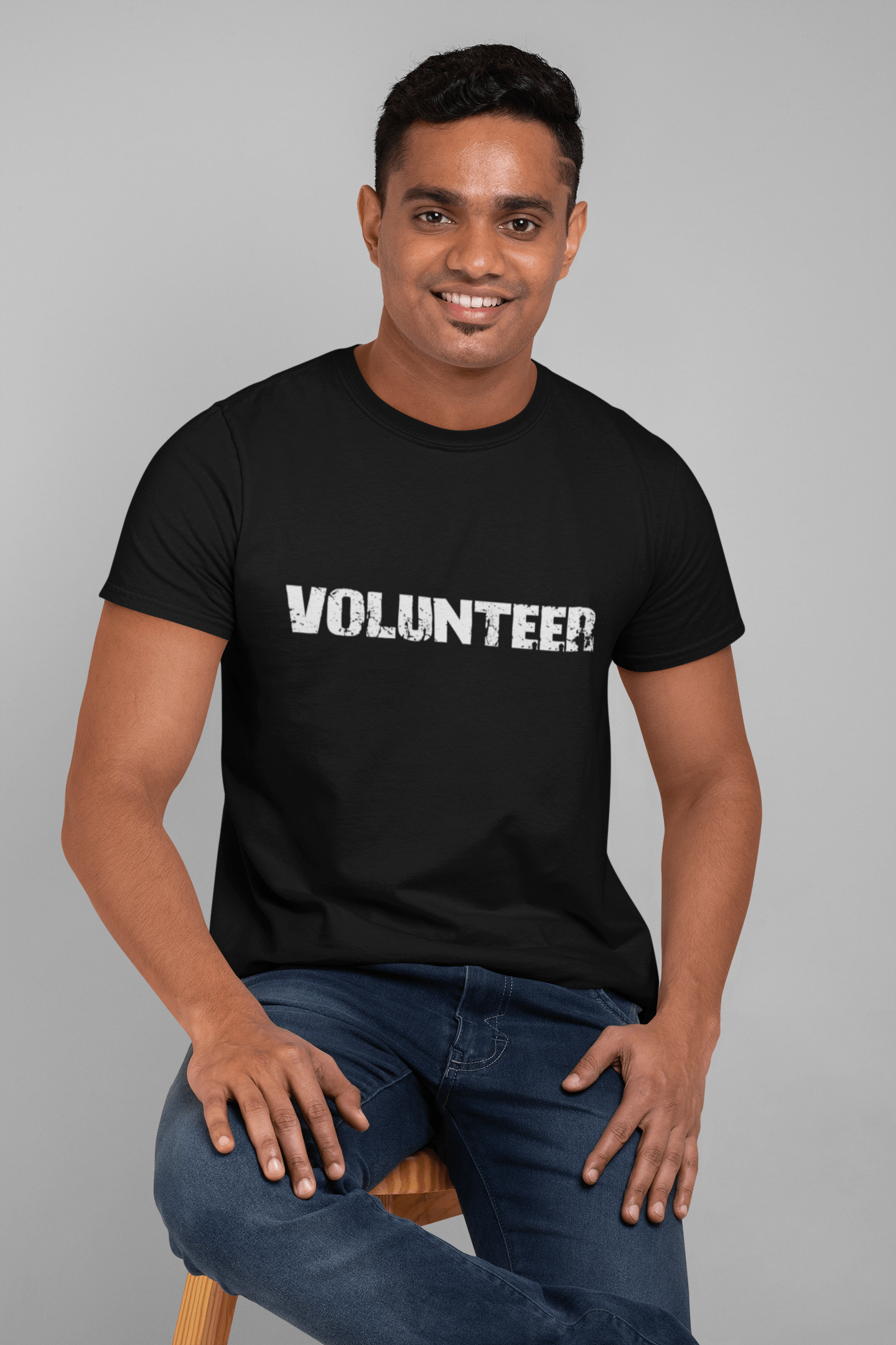 volunteer , white letters, Men's Short Sleeve Round Neck T-shirt 00007