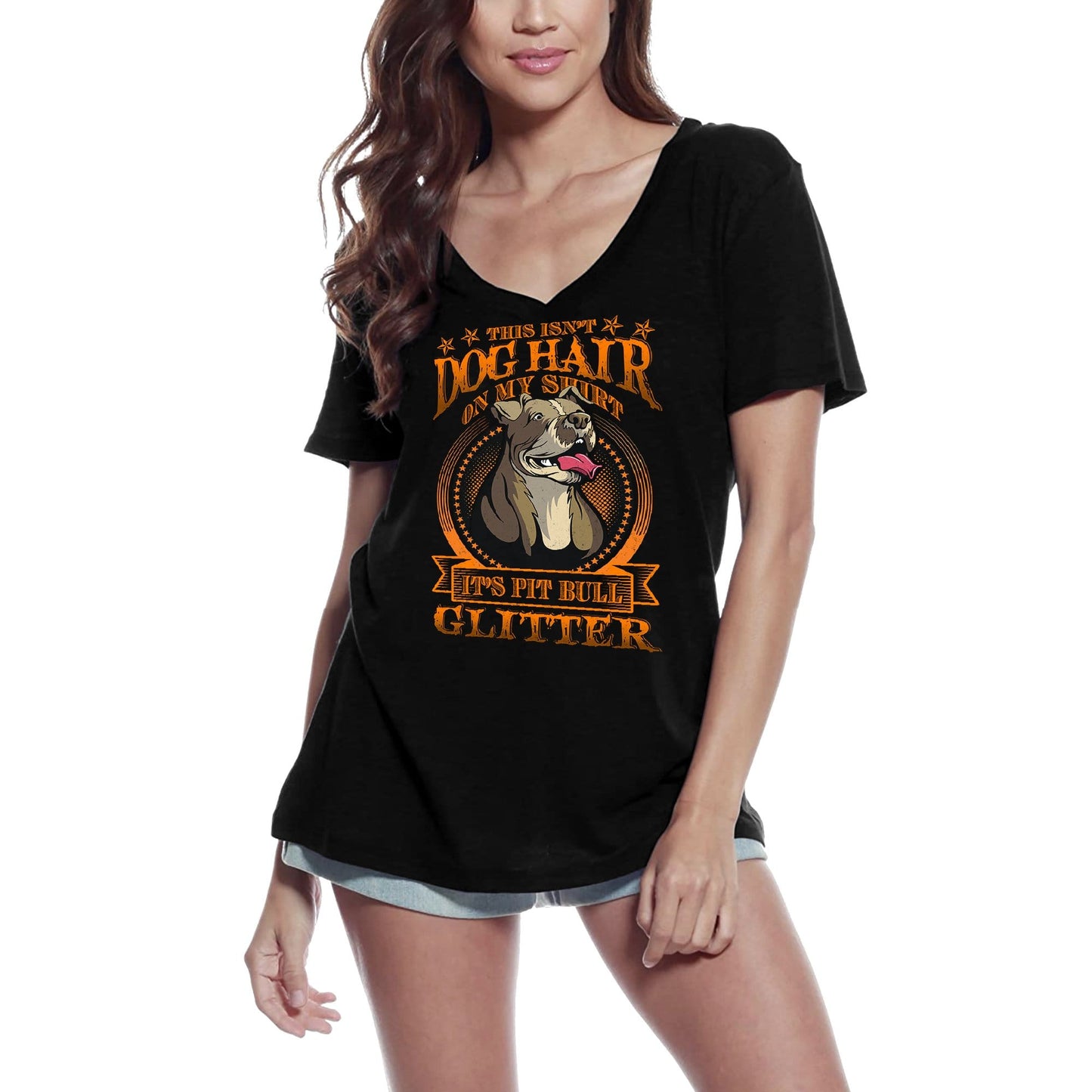 T-Shirt femme ULTRABASIC poils de chien sur ma chemise c'est Pitbull paillettes-T-Shirt drôle pour chien