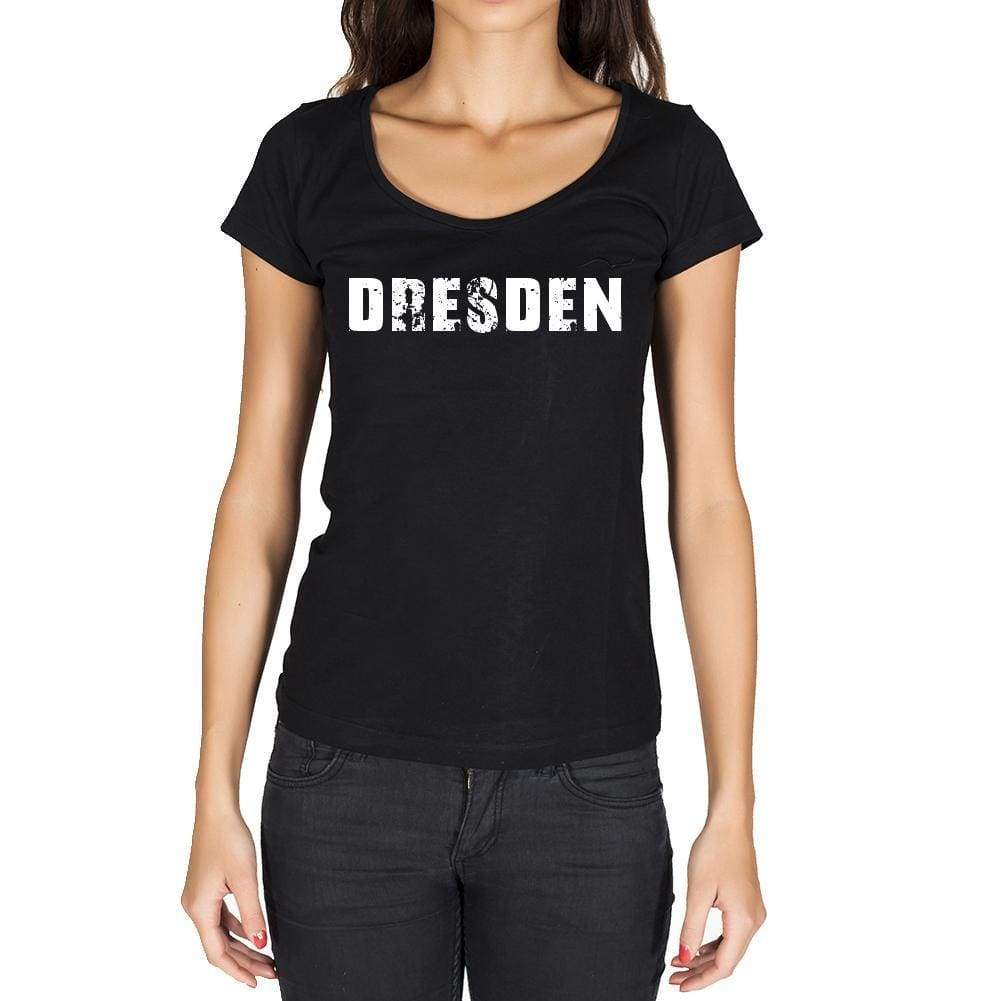 Dresden German Cities Black Womens Short Sleeve Round Neck T-Shirt 00002 - Casual