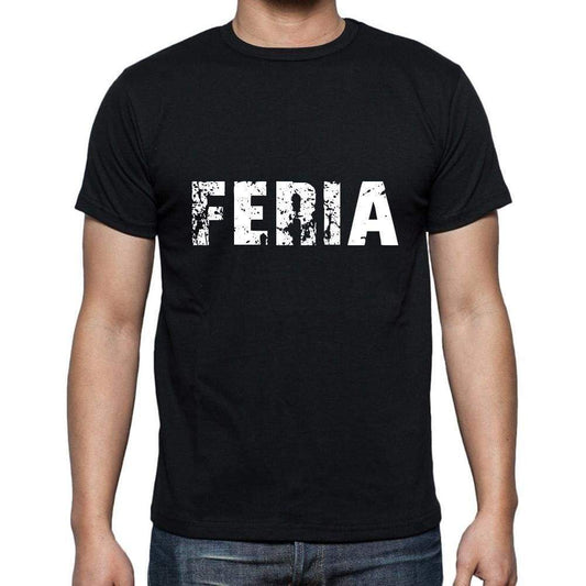 Feria Mens Short Sleeve Round Neck T-Shirt 5 Letters Black Word 00006 - Casual