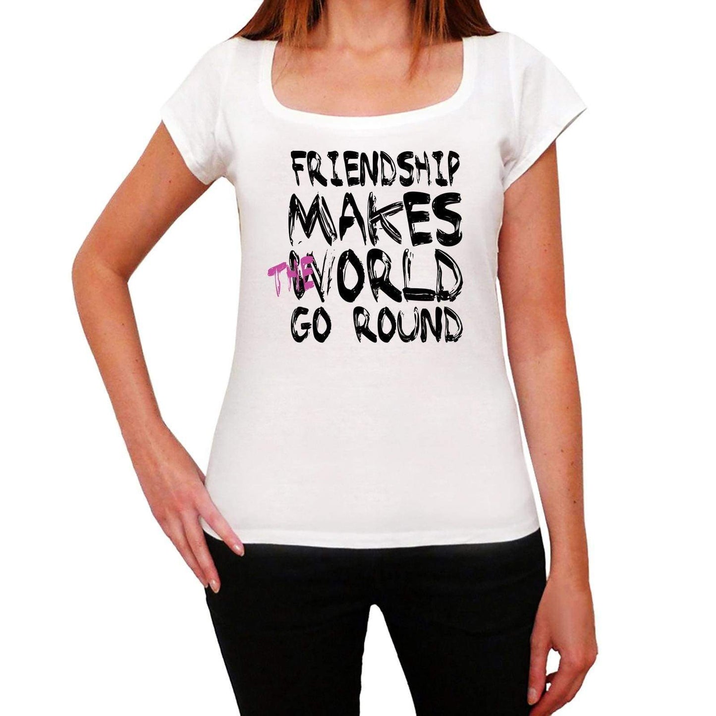 Friendship World Goes Round Womens Short Sleeve Round White T-Shirt 00083 - White / Xs - Casual