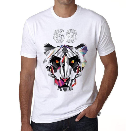 Geometric Tiger Number 69 White Mens Short Sleeve Round Neck T-Shirt 00282 - White / S - Casual