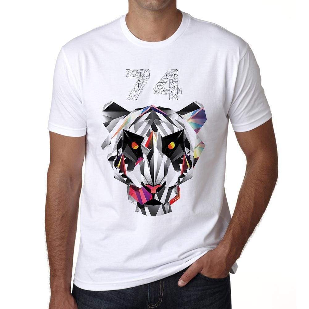 Geometric Tiger Number 74 White Mens Short Sleeve Round Neck T-Shirt 00282 - White / S - Casual