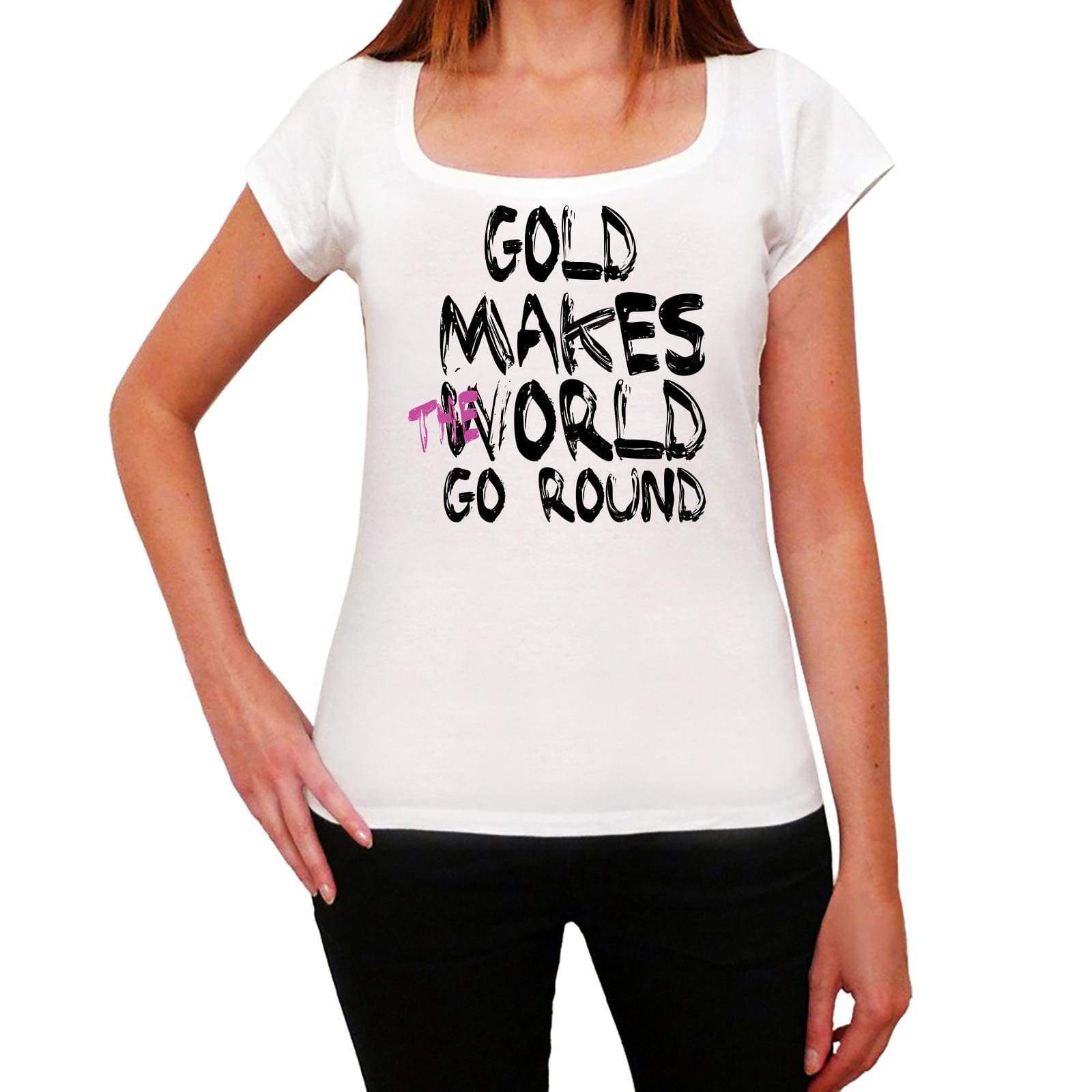 Gold World Goes Round Womens Short Sleeve Round White T-Shirt 00083 - White / Xs - Casual