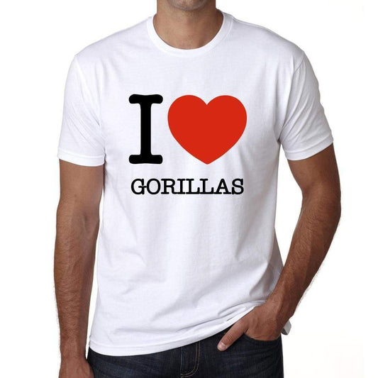Gorillas I Love Animals White Mens Short Sleeve Round Neck T-Shirt 00064 - White / S - Casual