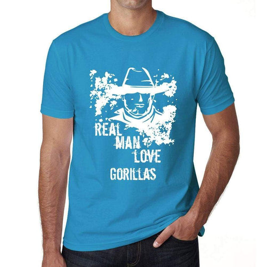 Gorillas Real Men Love Gorillas Mens T Shirt Blue Birthday Gift 00541 - Blue / Xs - Casual