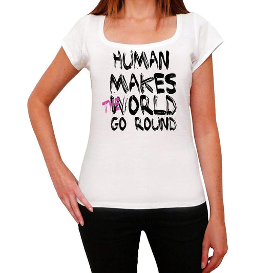 Human World Goes Round Womens Short Sleeve Round White T-Shirt 00083 - White / Xs - Casual
