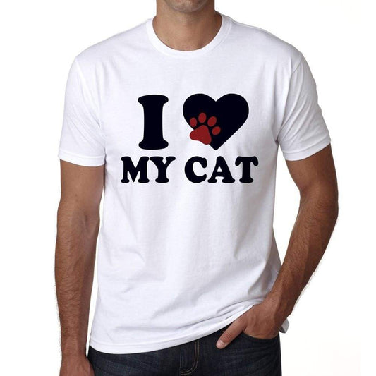 I Love My Cat Tshirt Mens Tee White 100% Cotton 00186