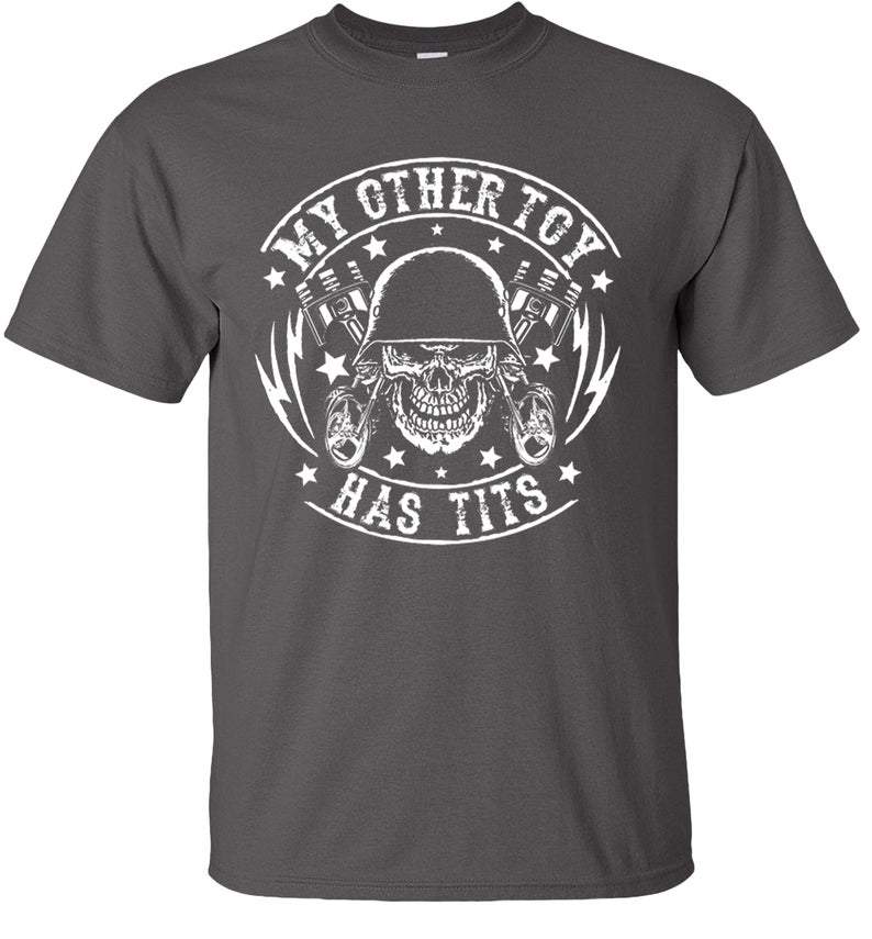 Graphic Men's My Other Toy Has Tits T-Shirt Biker Piston Skull Tee