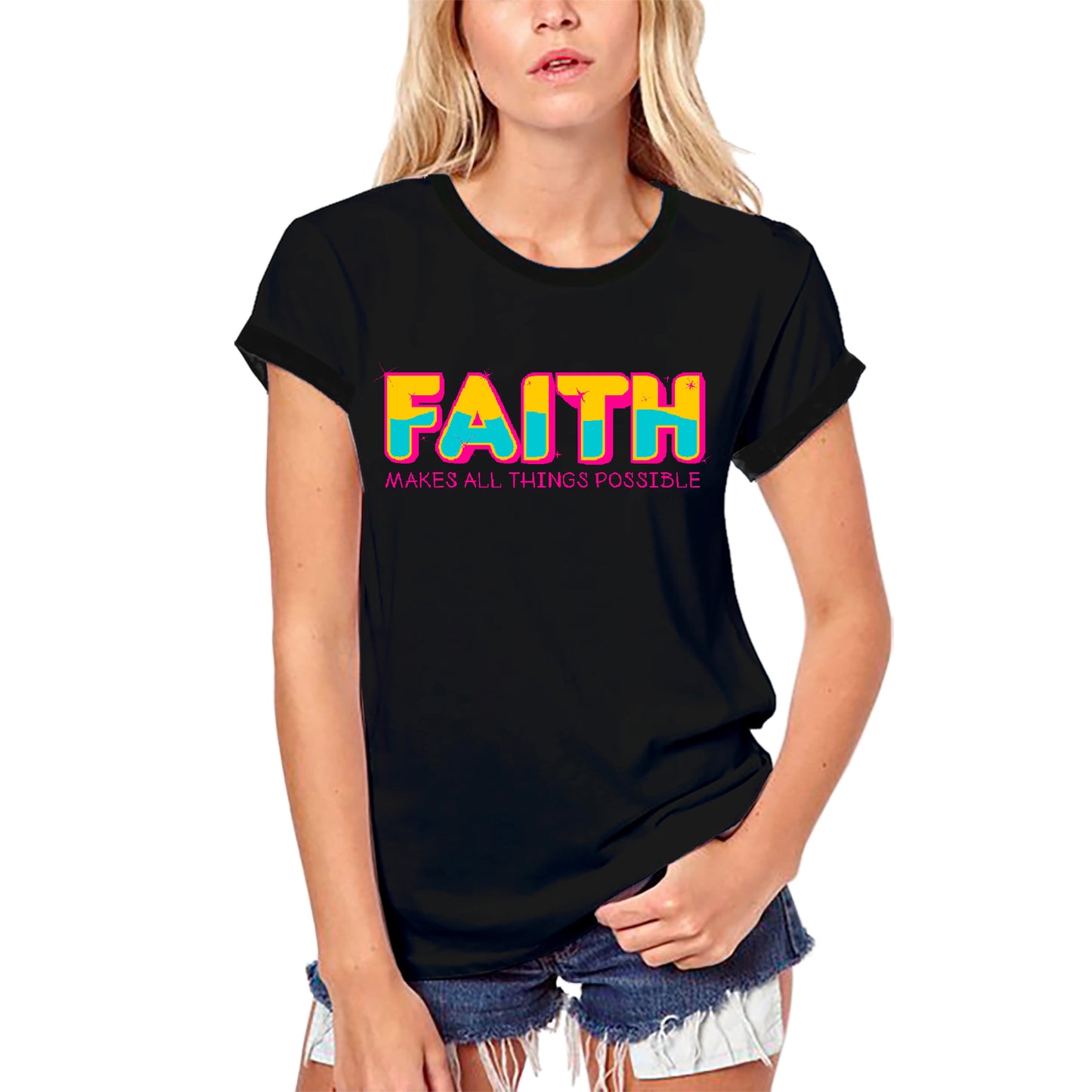 ULTRABASIC T-shirt religieux biologique pour femmes La foi rend toutes choses possibles Chemise