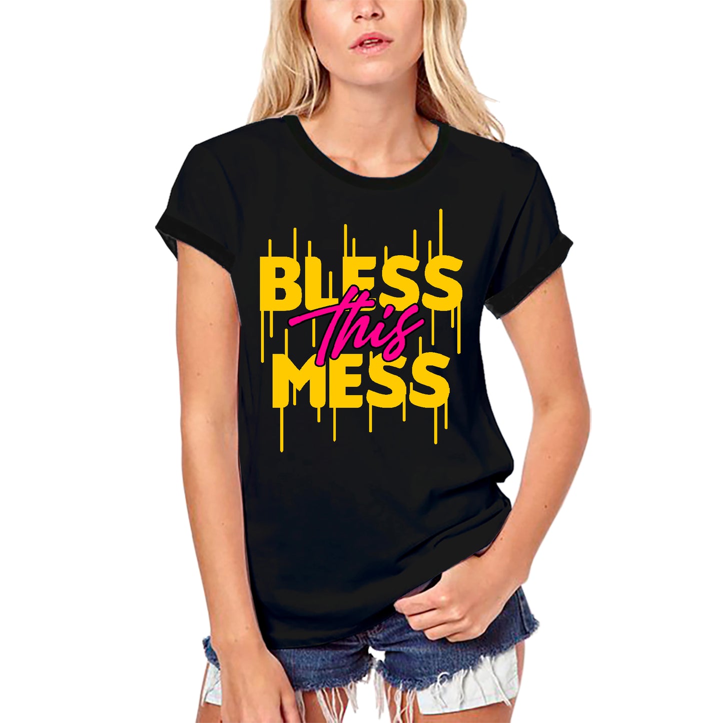 T-shirt religieux biologique ULTRABASIC pour femmes Bless This Mess - Chemise Dieu Jésus-Christ