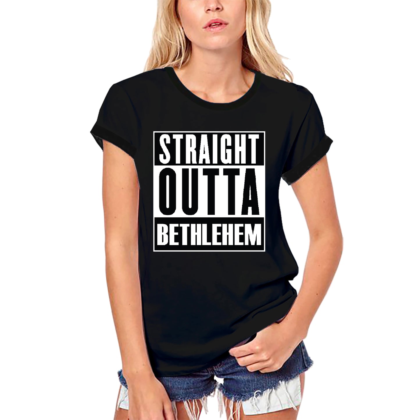 T-shirt religieux biologique ULTRABASIC pour femmes Straight Outta Betlehem - Chemise Dieu Jésus-Christ