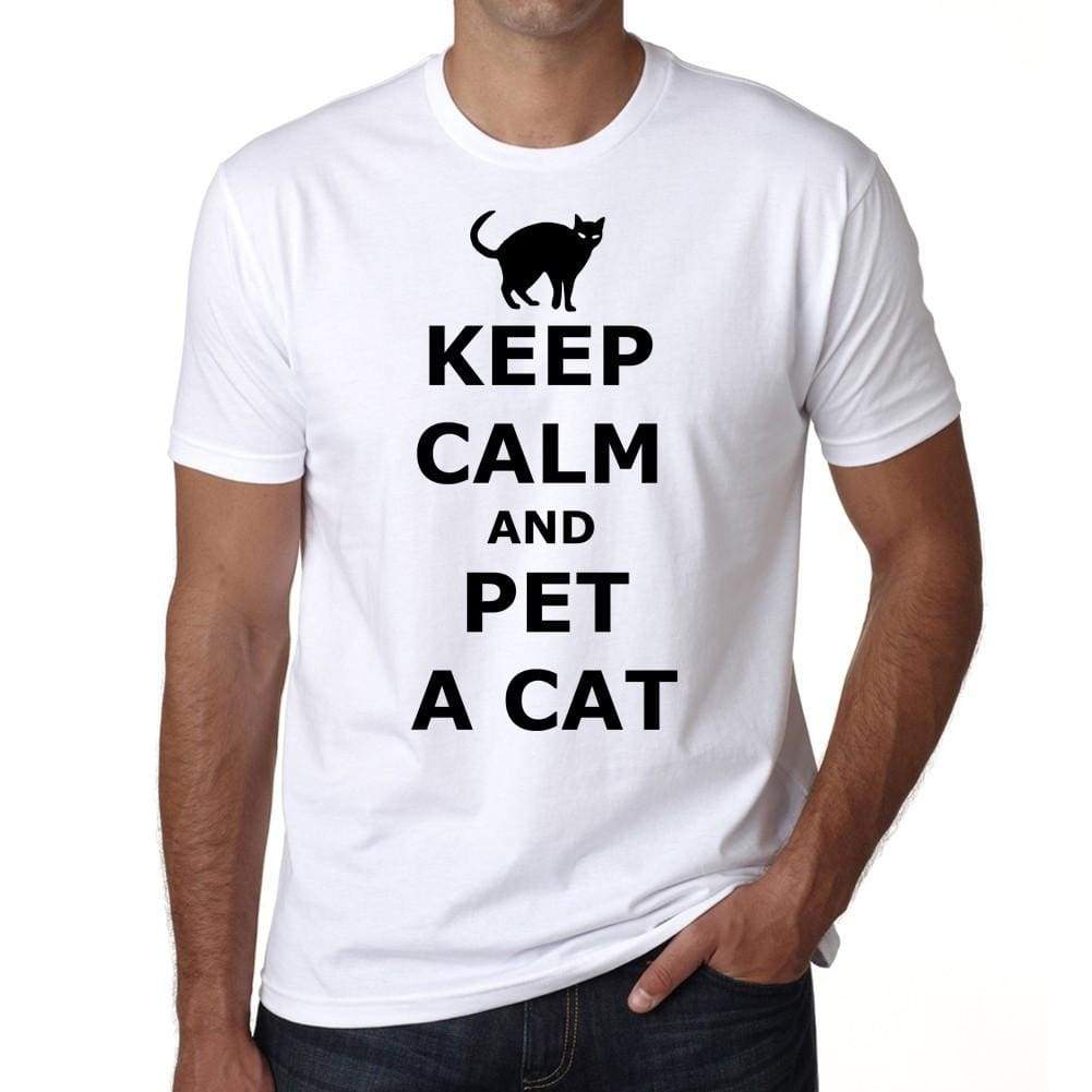 Keep Calm And Pet A Cat Tshirt Mens Tee White 100% Cotton 00186
