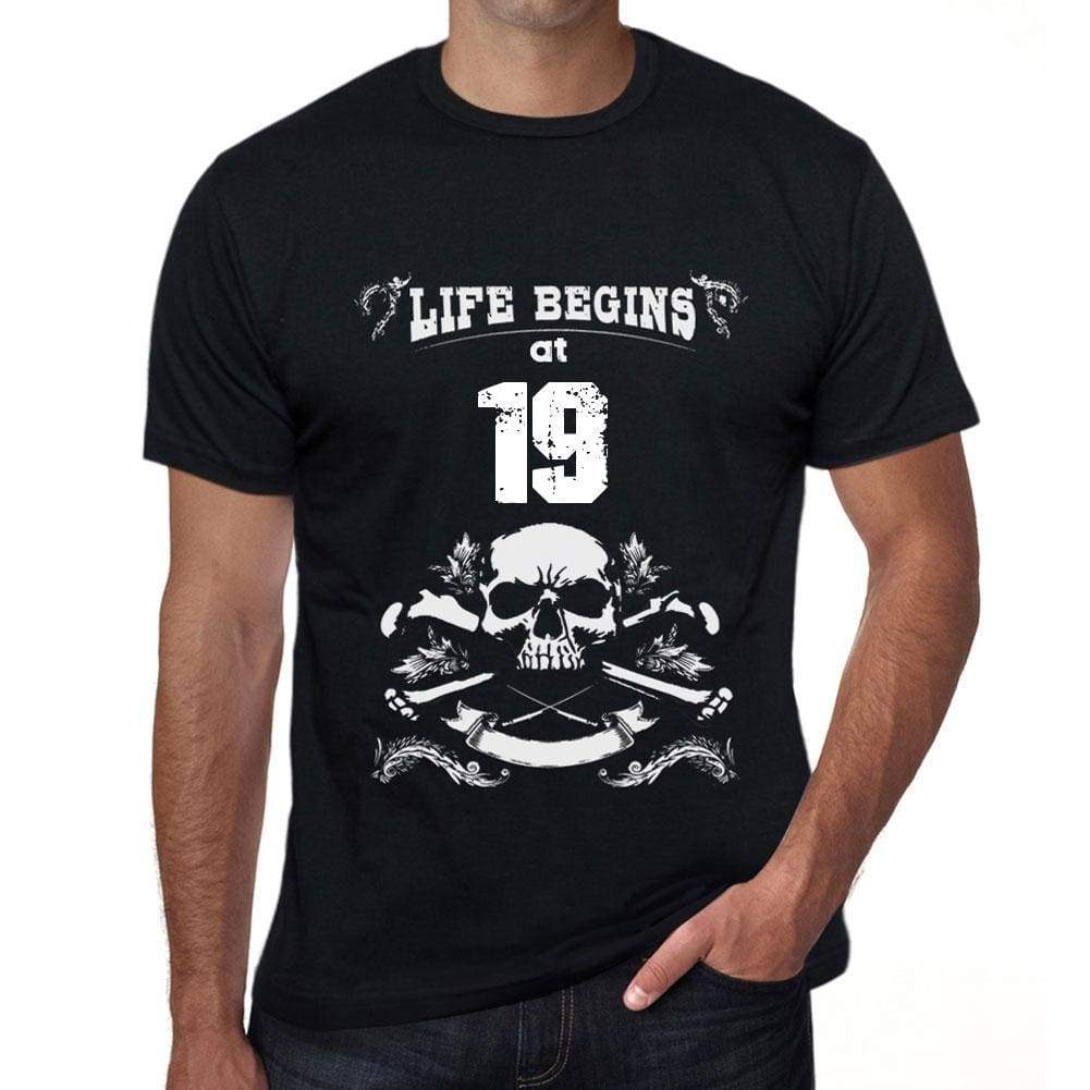 Life Begins At 19 Mens Black T-Shirt Birthday Gift 00449 - Black / Xs - Casual