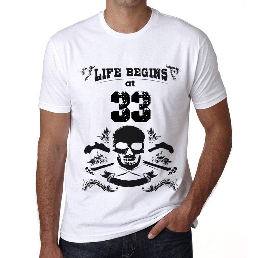 Life Begins At 33 Mens T-Shirt White Birthday Gift 00448 - White / Xs - Casual