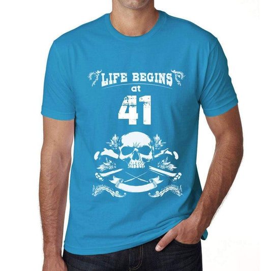 Life Begins At 41 Mens T-Shirt Blue Birthday Gift 00451 - Blue / Xs - Casual