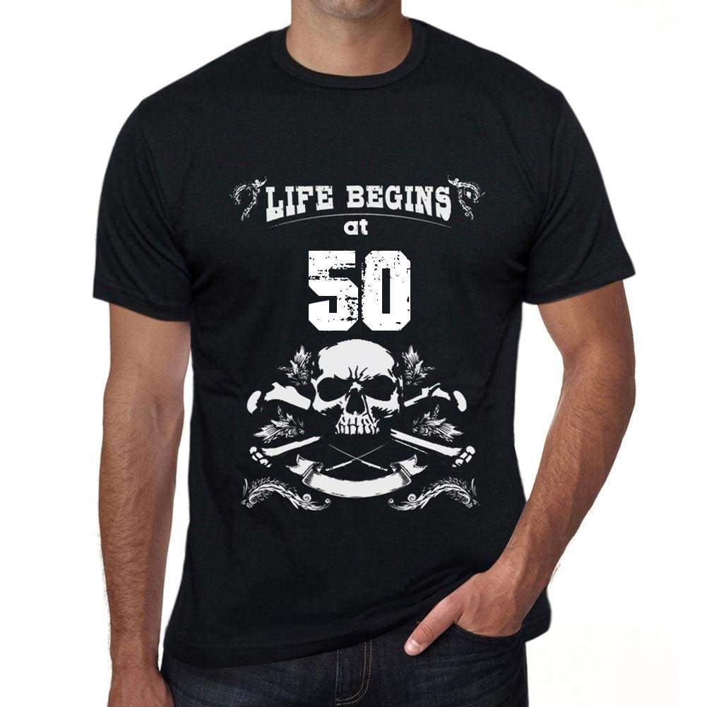 Life Begins At 50 Mens Black T-Shirt Birthday Gift 00449 - Black / Xs - Casual