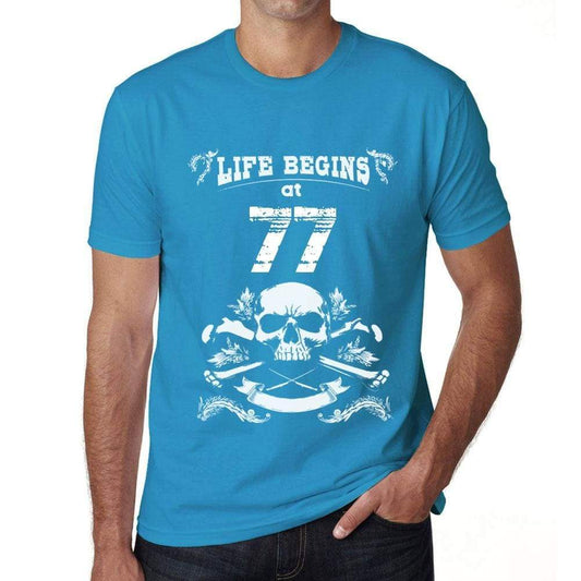 Life Begins At 77 Mens T-Shirt Blue Birthday Gift 00451 - Blue / Xs - Casual