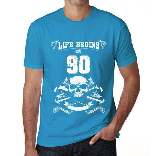 Life Begins At 90 Mens T-Shirt Blue Birthday Gift 00451 - Blue / Xs - Casual