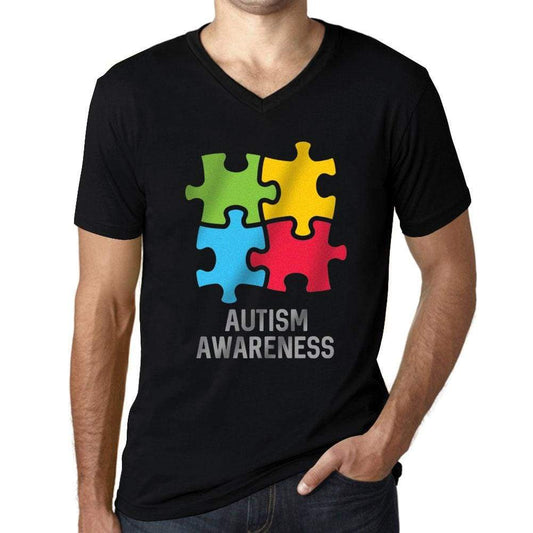 Mens Graphic V-Neck T-Shirt Autism Awareness Deep Black - Deep Black / S / Cotton - T-Shirt