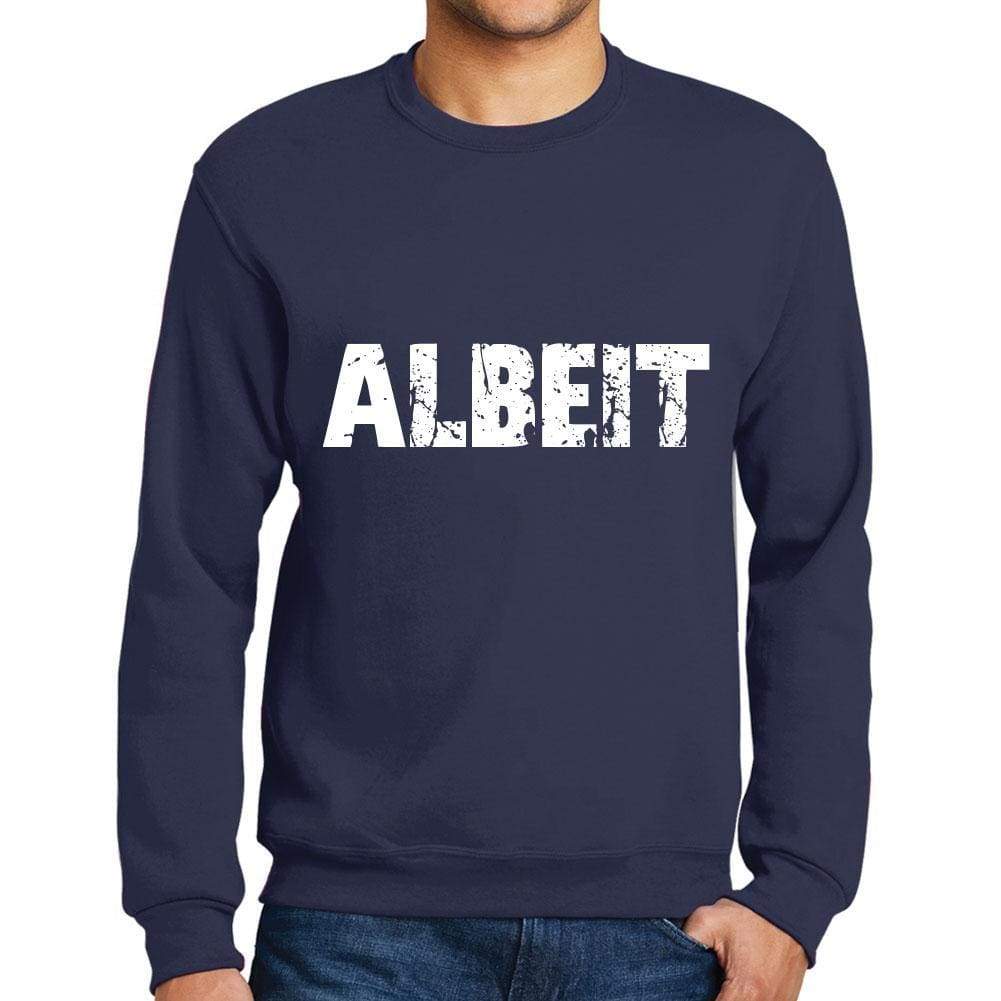 Mens Printed Graphic Sweatshirt Popular Words Albeit French Navy - French Navy / Small / Cotton - Sweatshirts