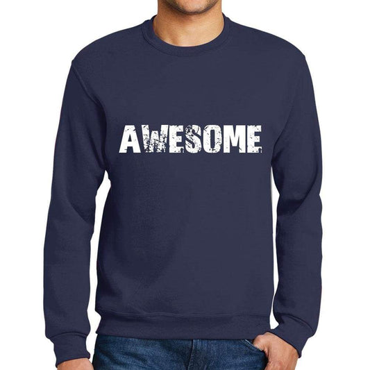 Mens Printed Graphic Sweatshirt Popular Words Awesome French Navy - French Navy / Small / Cotton - Sweatshirts