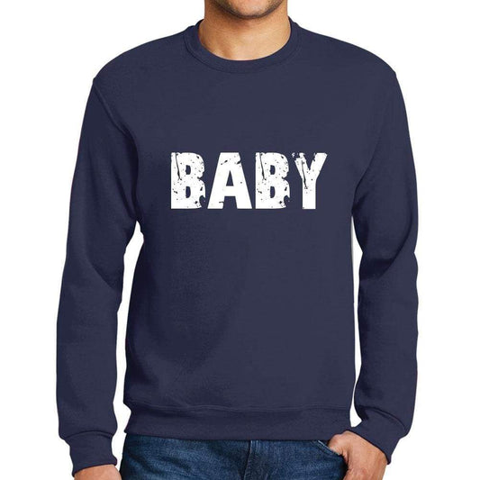 Mens Printed Graphic Sweatshirt Popular Words Baby French Navy - French Navy / Small / Cotton - Sweatshirts