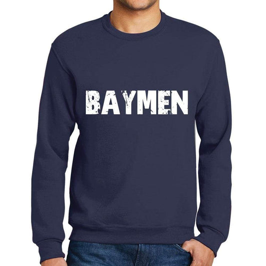 Mens Printed Graphic Sweatshirt Popular Words Baymen French Navy - French Navy / Small / Cotton - Sweatshirts