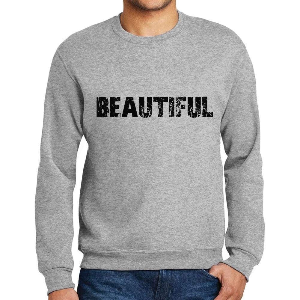 Mens Printed Graphic Sweatshirt Popular Words Beautiful Grey Marl - Grey Marl / Small / Cotton - Sweatshirts