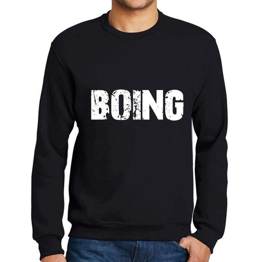 Mens Printed Graphic Sweatshirt Popular Words Boing Deep Black - Deep Black / Small / Cotton - Sweatshirts