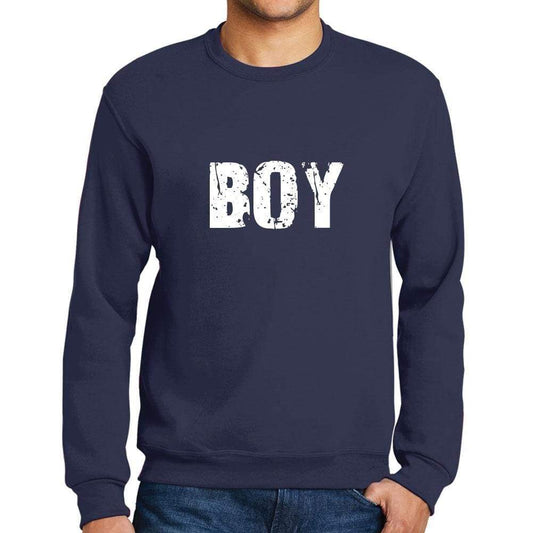 Mens Printed Graphic Sweatshirt Popular Words Boy French Navy - French Navy / Small / Cotton - Sweatshirts