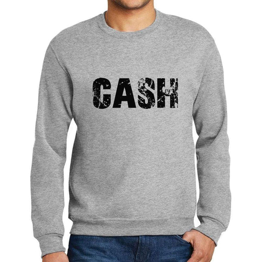 Mens Printed Graphic Sweatshirt Popular Words Cash Grey Marl - Grey Marl / Small / Cotton - Sweatshirts
